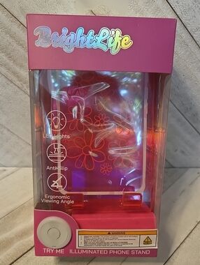 NWT Orbit Innovations BrightLife LED Neon Pink Floral Illuminated Phone Stand